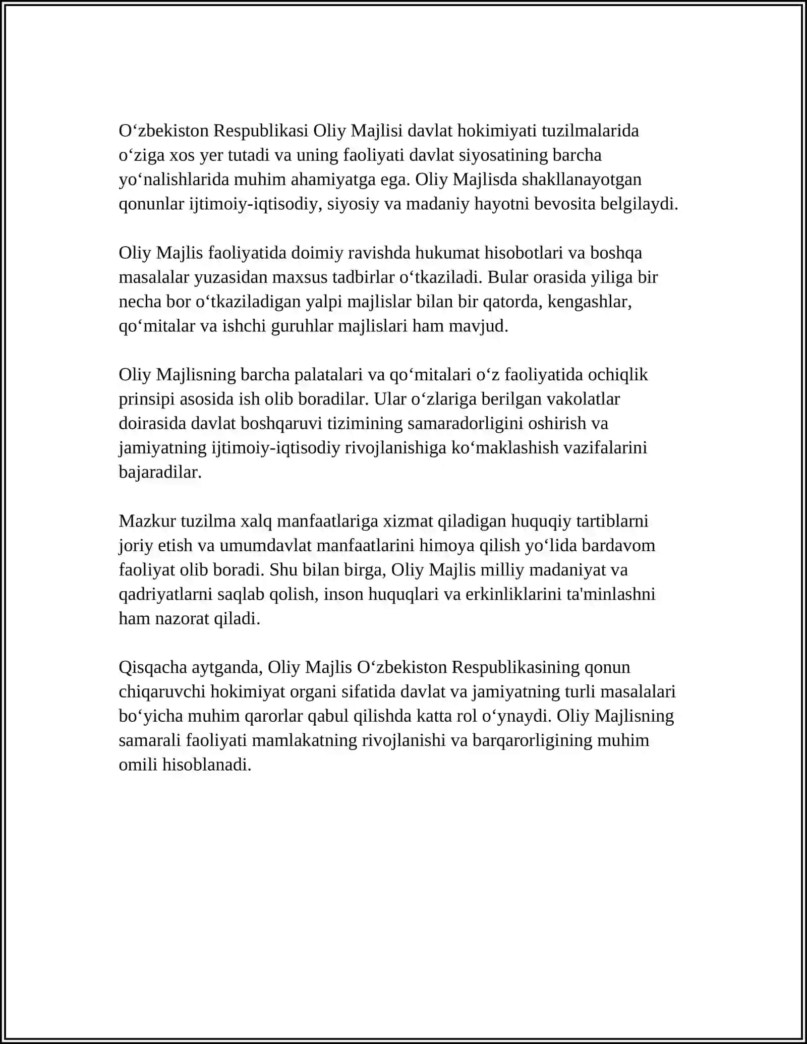 OLIY QONUNCHILIK PALATASI VA SENATNING HUQUQIY MAQOMI VA ICKI TUZILIW 4