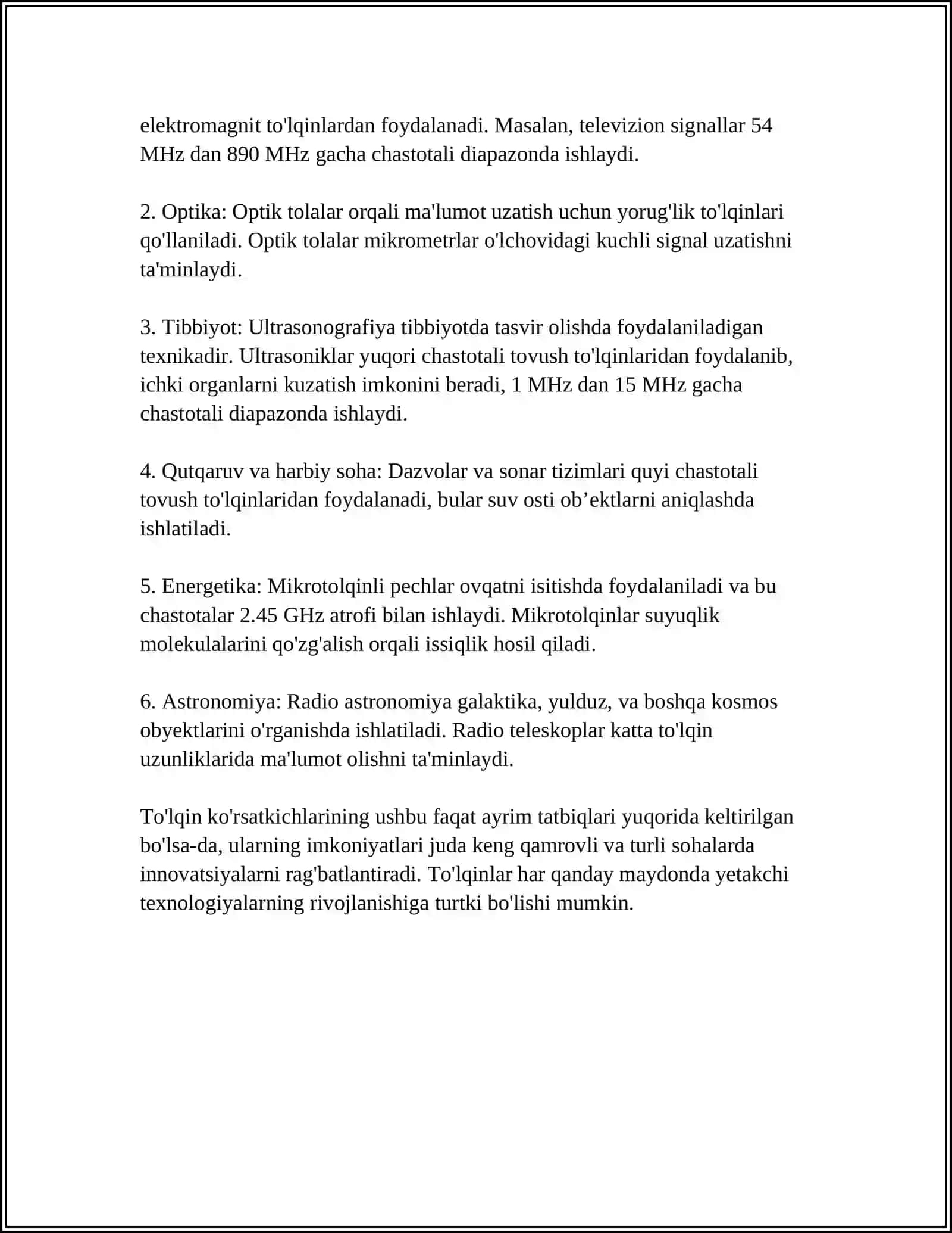 TEBRANISHLAR VA TO‘LQINLAR KABI FIZIK JARAYONLARGA QATORLARNING TATBIQLARI 4