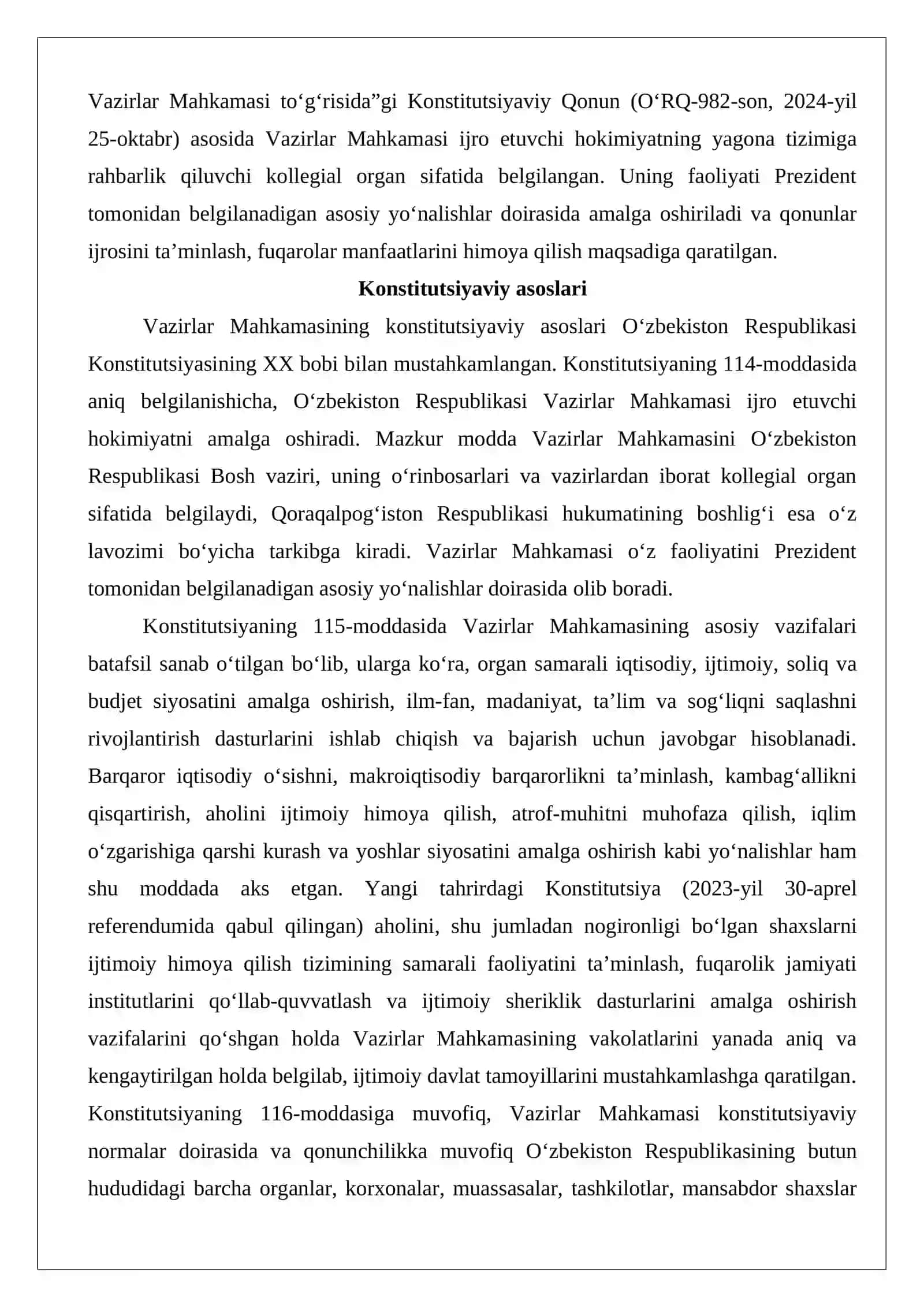 Vazirlar Mahkamasining huquqiy maqomi va tashkil etilishi 4