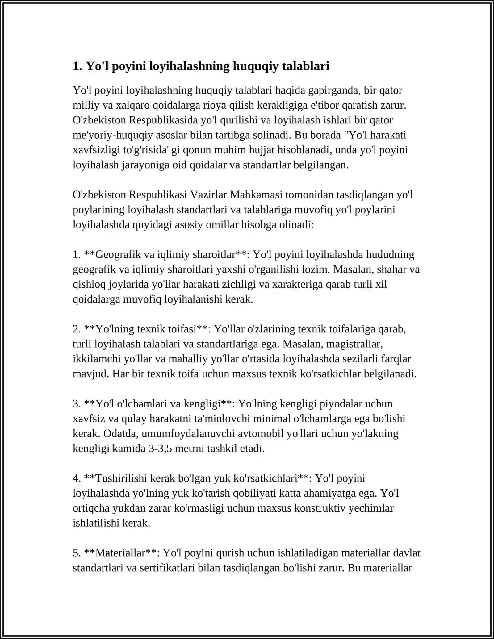 YÕL POYINI LOYIHALASHGA QÕYILADIGAN TALABLAR 4