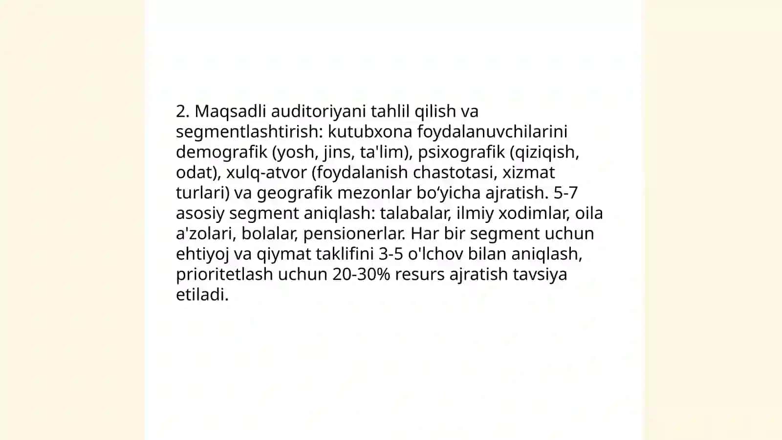 Kutubxona xizmatlarni marketing strategiyasi 4