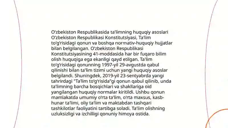 Mustaqillik yillarida Oʻzbekiston Respublikasida ta'lim tizimi 4