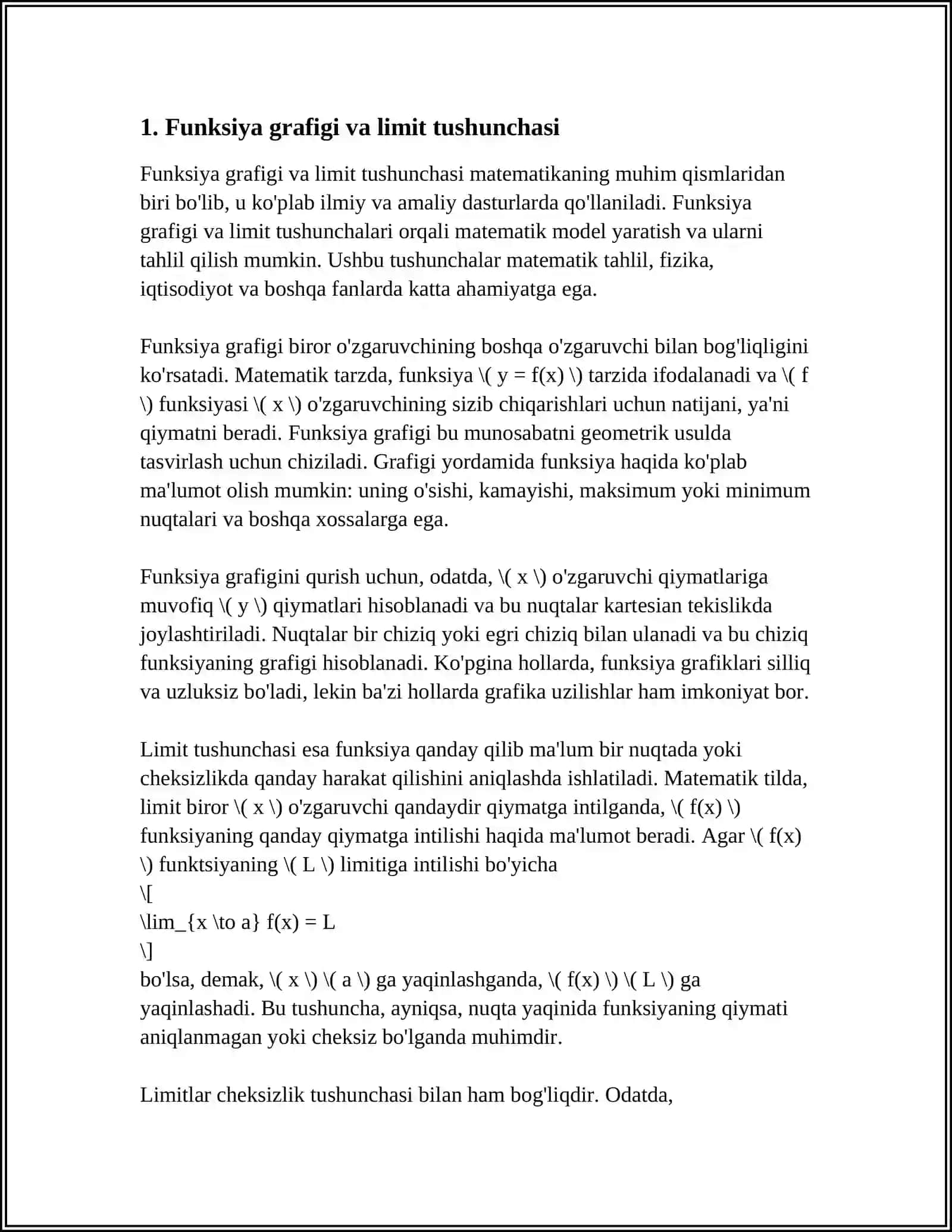 FUNKSIYA GRAFIGI ASIMPTOTALARINI QURISHDA LIMITDAN FOYDALANISH 4