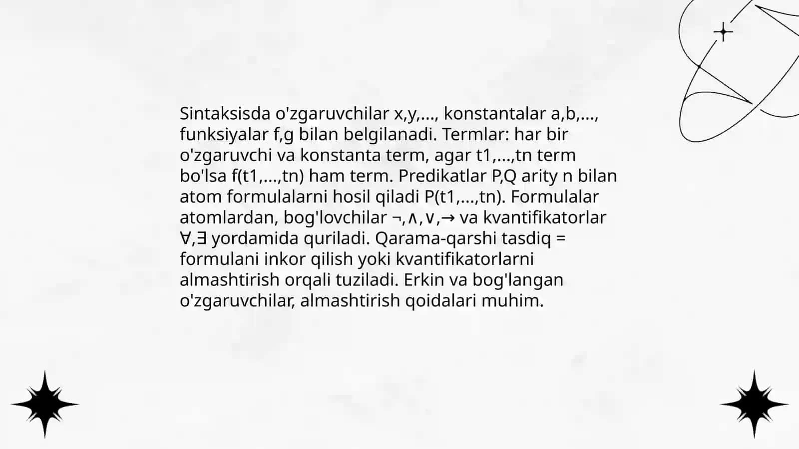 Matematik mulohazalarni predikatlar mantiqi formulasi ko'rishida yozish 4