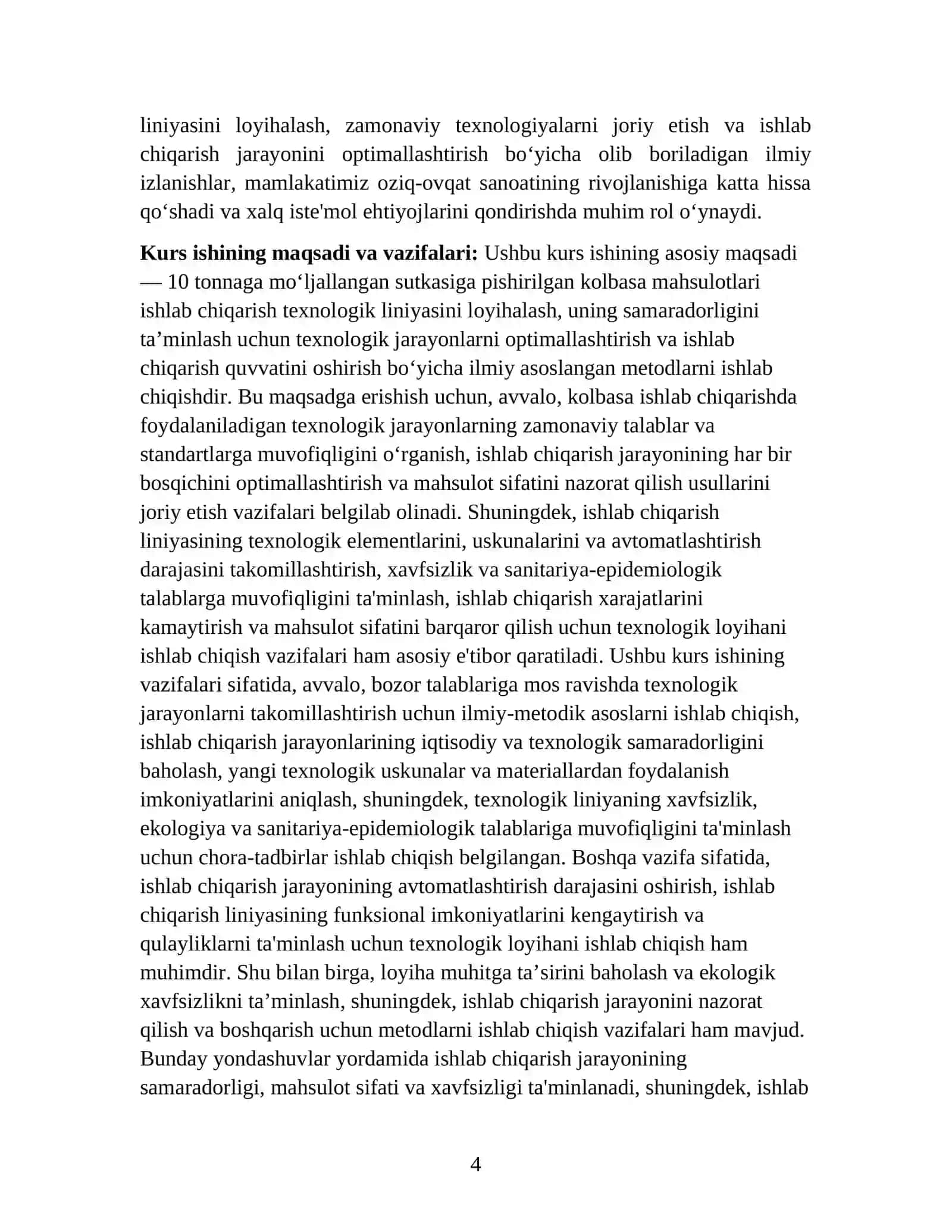 SUTKASIGA 10 TONNA PISHIRILGAN KOLBASA MAHSULOTLARI ISHLAB CHIQARISH TEXNOLOGIK LINIYASINI LOYIHALASH 4