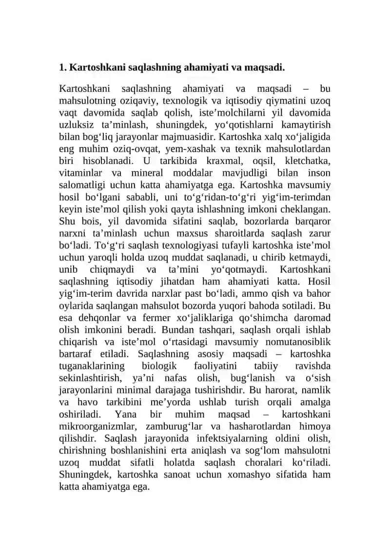 Kartoshkani vaqtinchalik va doimiy omborlarda saqlash texnologiyasi. 4