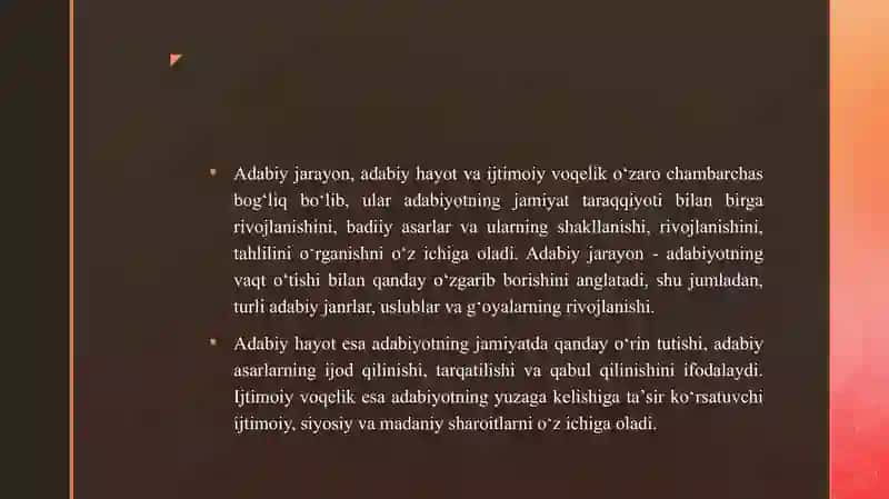 ADABIY JARAYON, ADABIY HAYOT VA IJTIMOIY VOQELIK 4