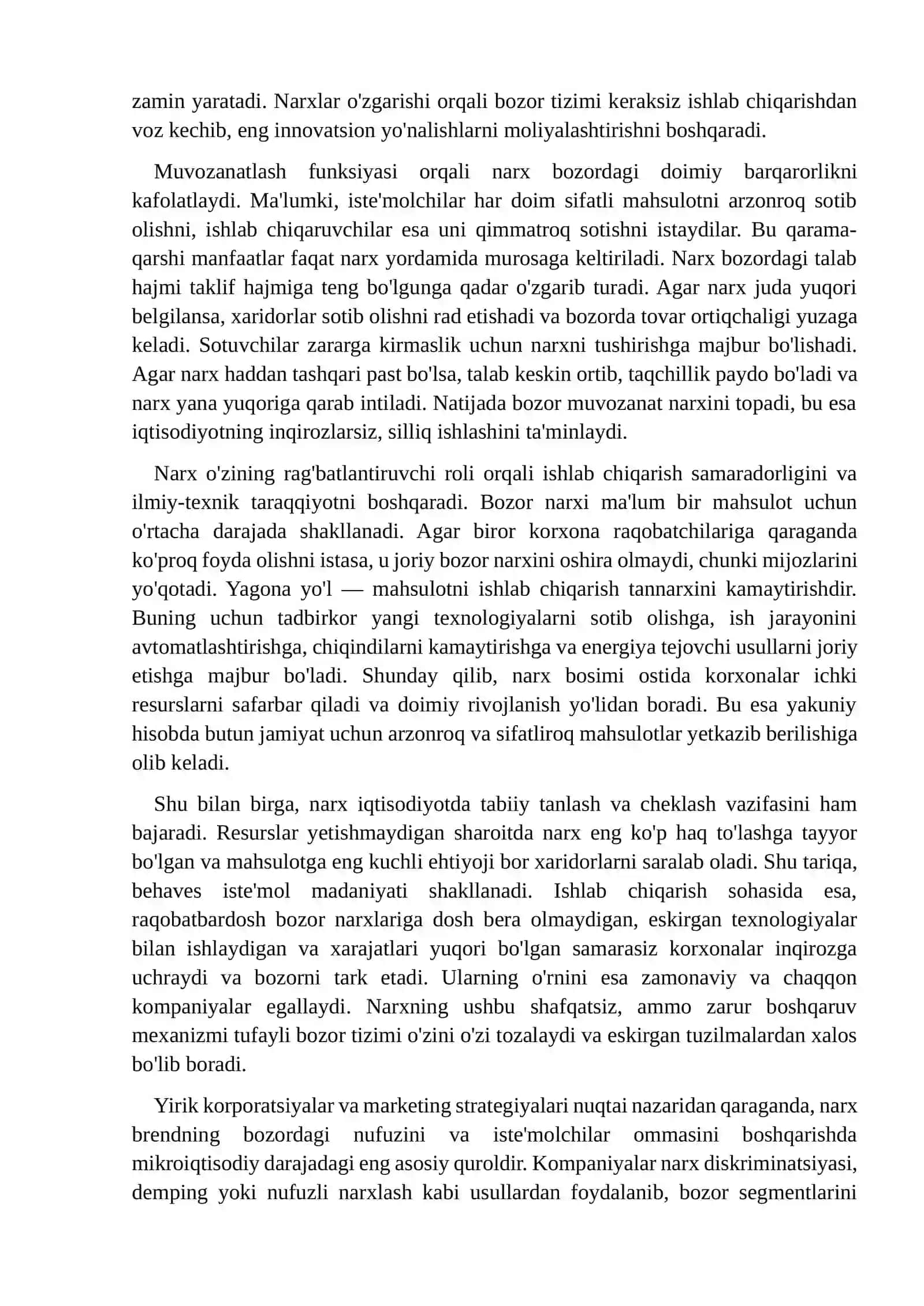 BOZORNI BOSHQARISHDA NARXNING AHAMIYATI VA BOSHQARUV MEXANIZMLARI 4