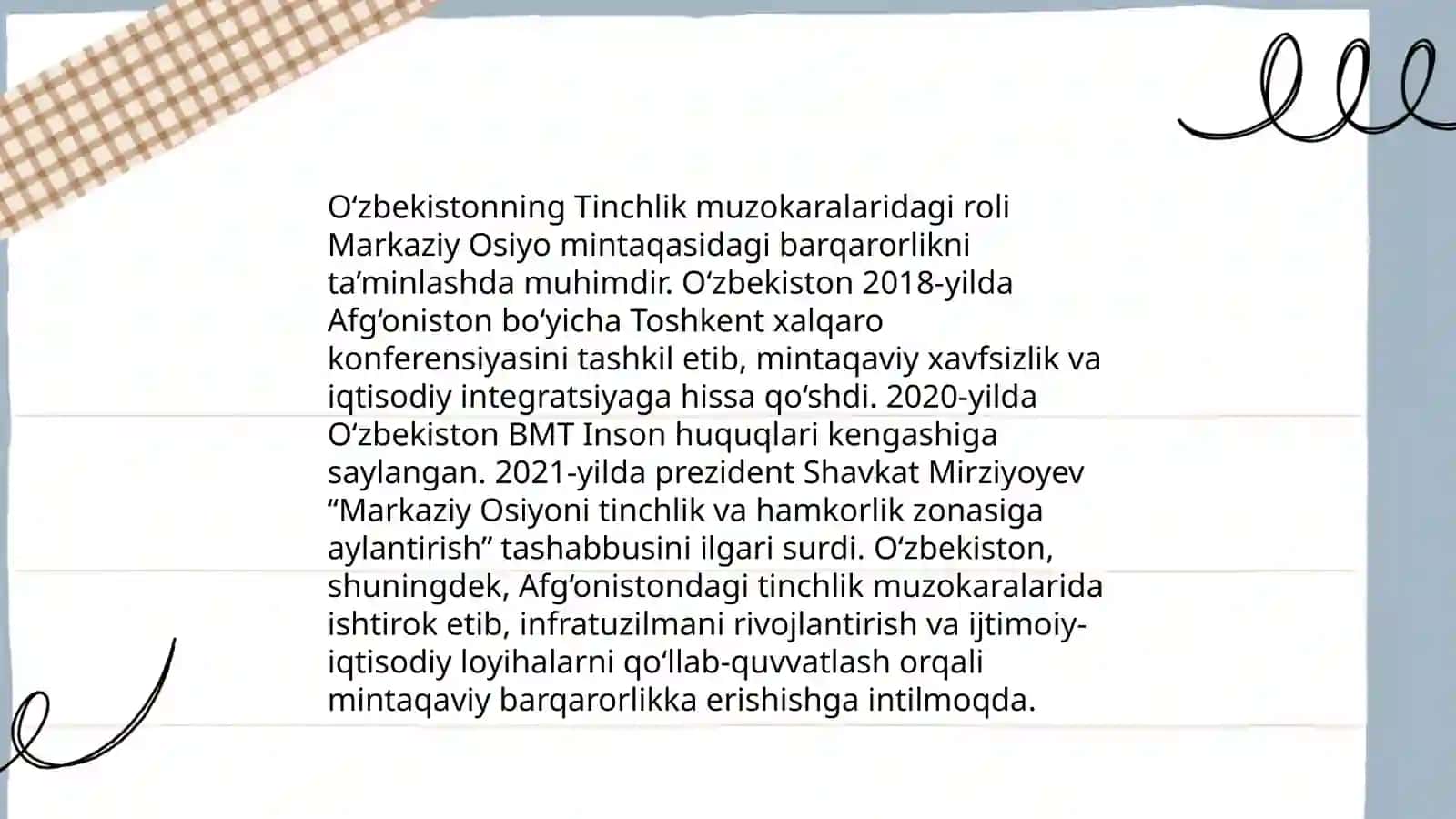 O'zbekistonning Markaziy Osiyoda tinchlik va barqarorlikni ta'minlashdagi o'rni 4