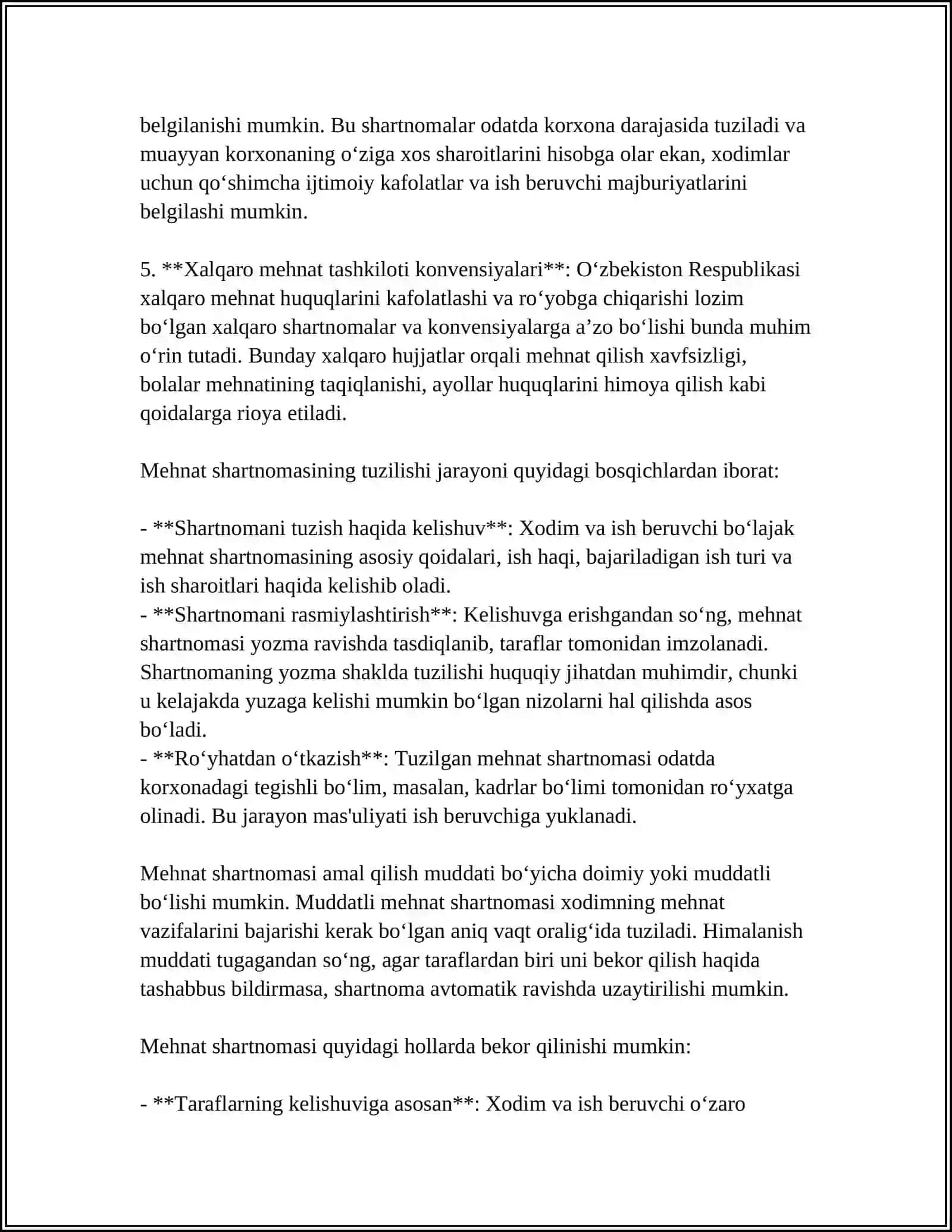 MEHNAT SHARTNOMASI TUSHUNCHASI MAZMUNI TUZISH TARTBI 4