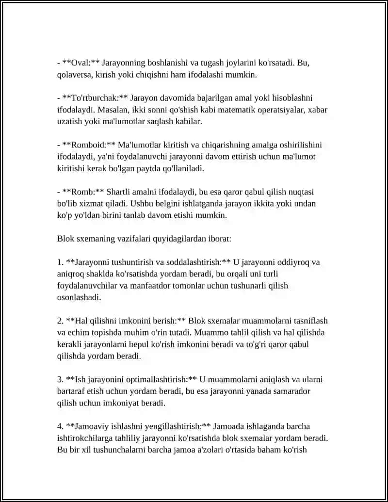 ALGORITMNING BLOK SXEMA SHAKLIDA BERILISH USULINI TASVIRLANG VA MISOL KELTIRING 4