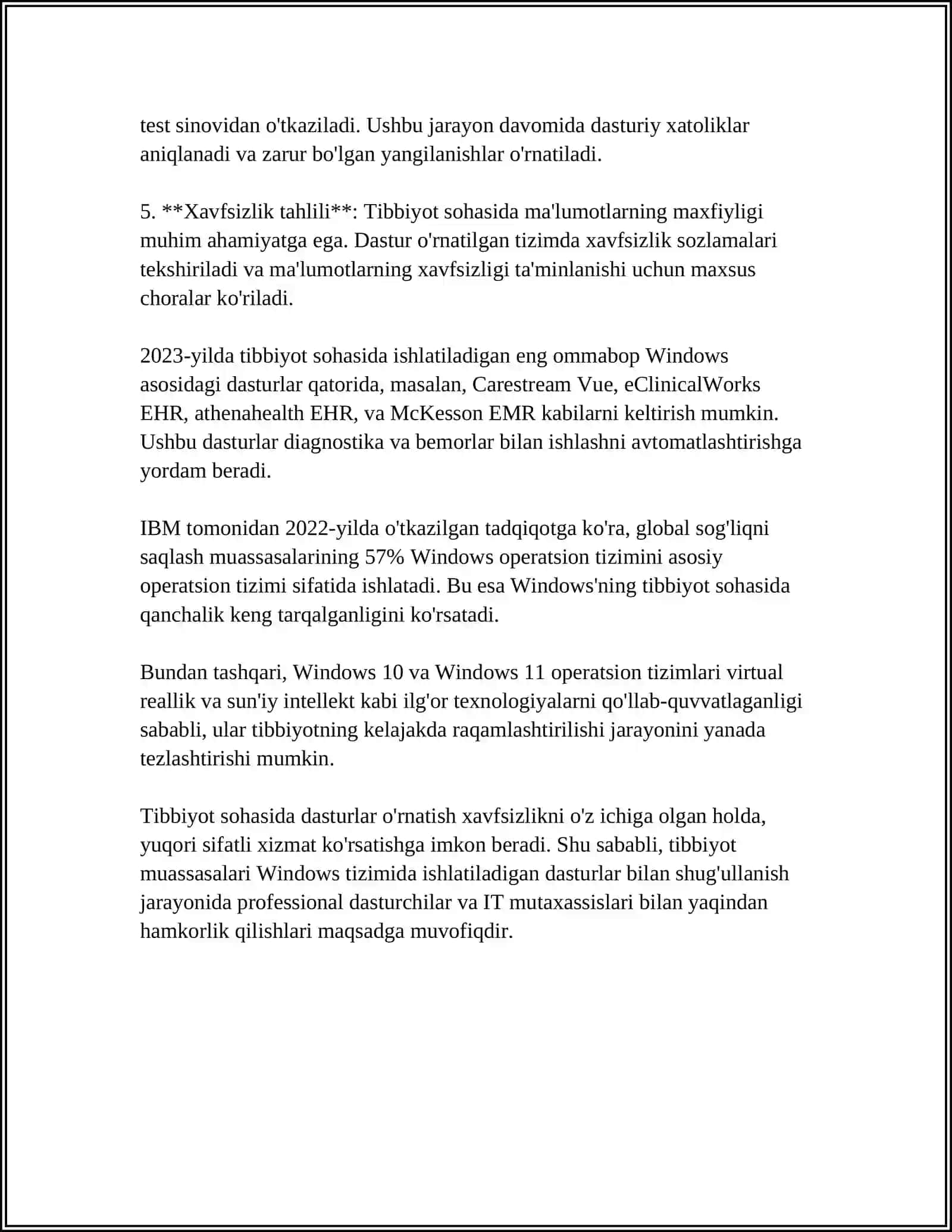 TIBBIYOT MASALALARINI YECHISHDA AMALIY DASTURIY TA’MINOT.WINDOWS 4