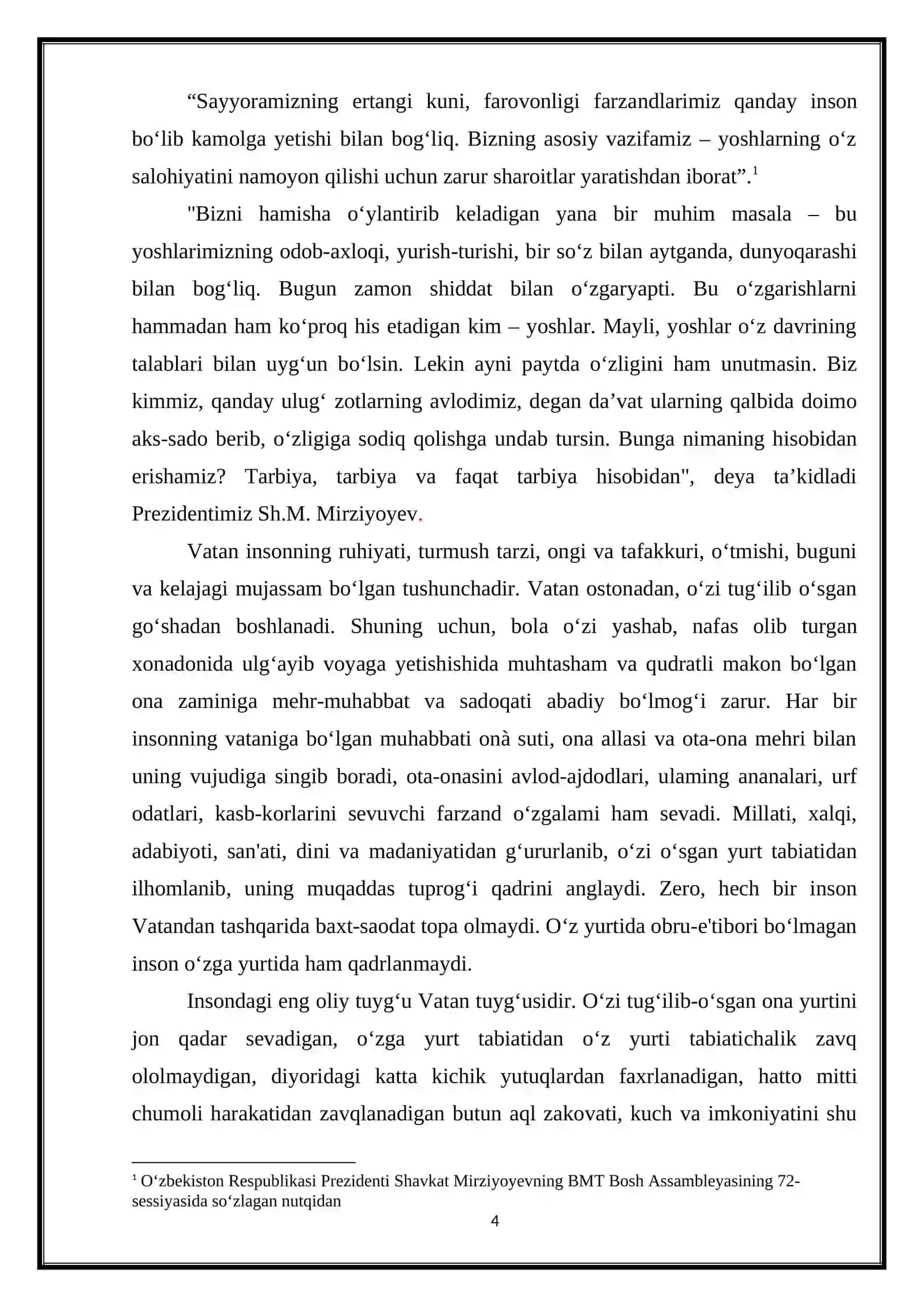 “YOSH AVLODDA VATANPARVARLIK TUYGʻUSINI SHAKLLANTIRISH ISHLANMA-LOYIHASI” 4