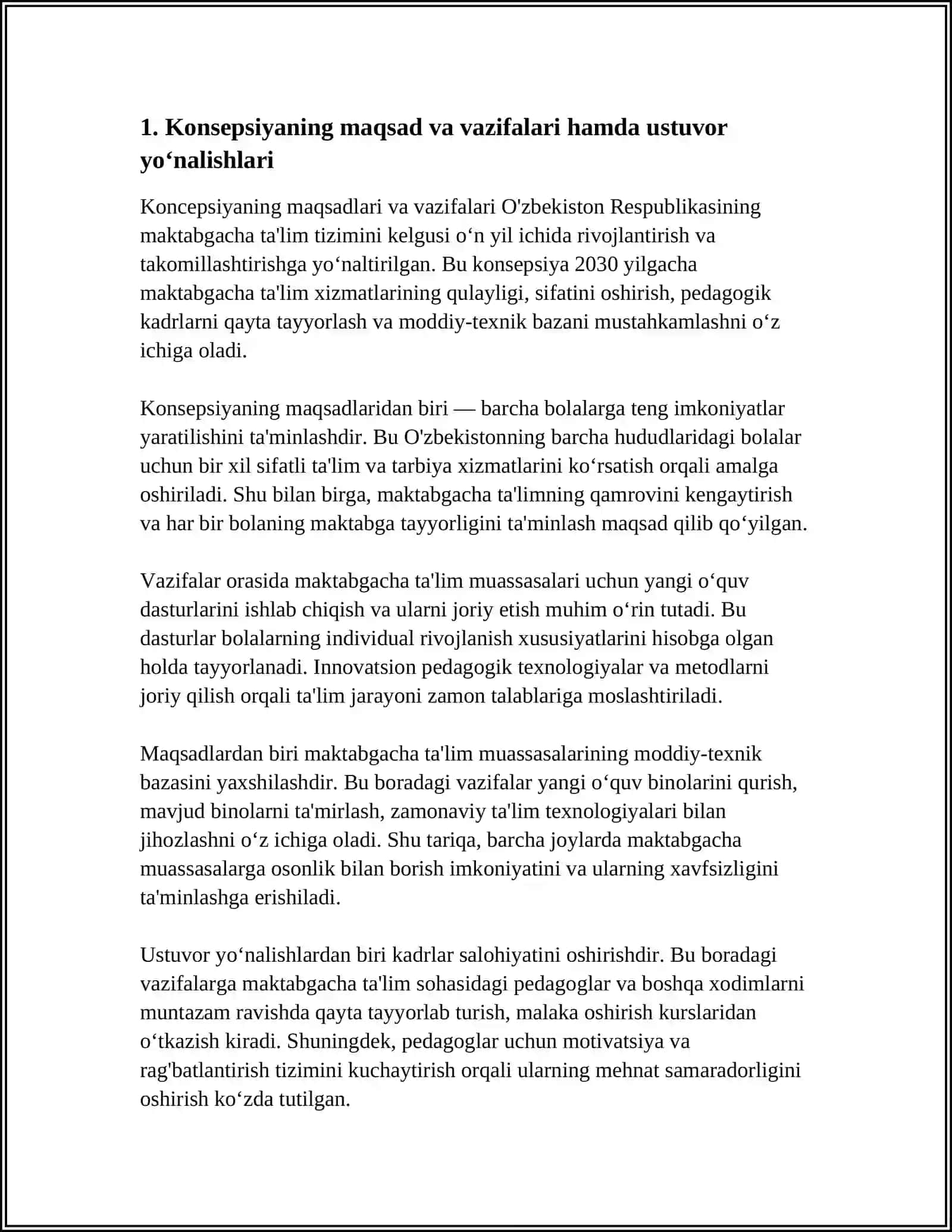 O'ZBEKISTON RESPUBLIKASINING MAKTABGACHA TA'LIM TIZIMINI 2030 YILGACHA RIVOJLANTIRISH KONSEPSIYASI 4