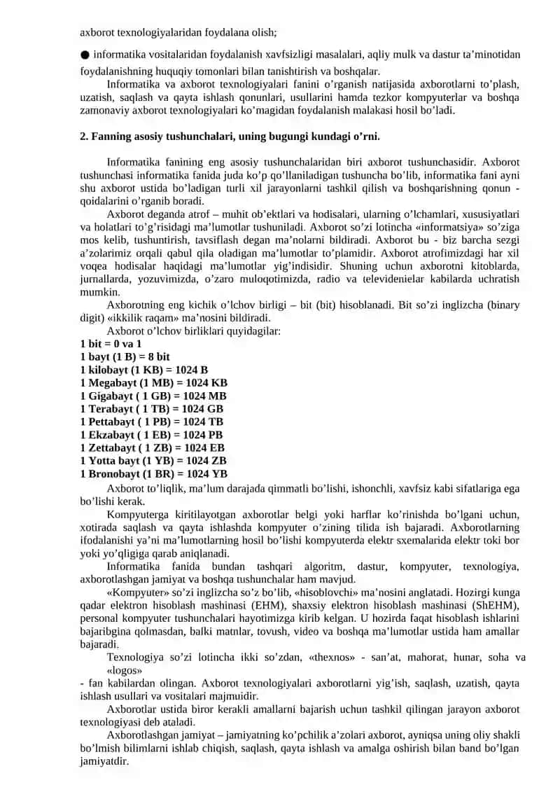 “Raqamli va axborot texnologiyalari” fanining predmeti va vazifalari. 4