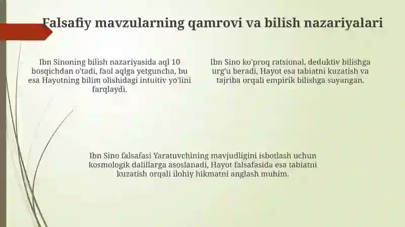Ibn Tufayl va Ibn Sinoning “Xay ibn Yakzon o’g’li” risolasini qiysiy tahlil etish 4