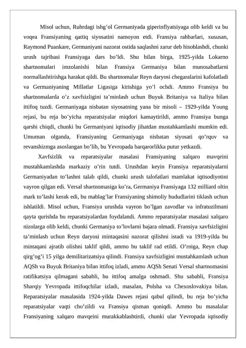 Ikkinchi jahon urushi orasida Fransiyaning tashqi siyosati va Yevropadagi ro’li 4