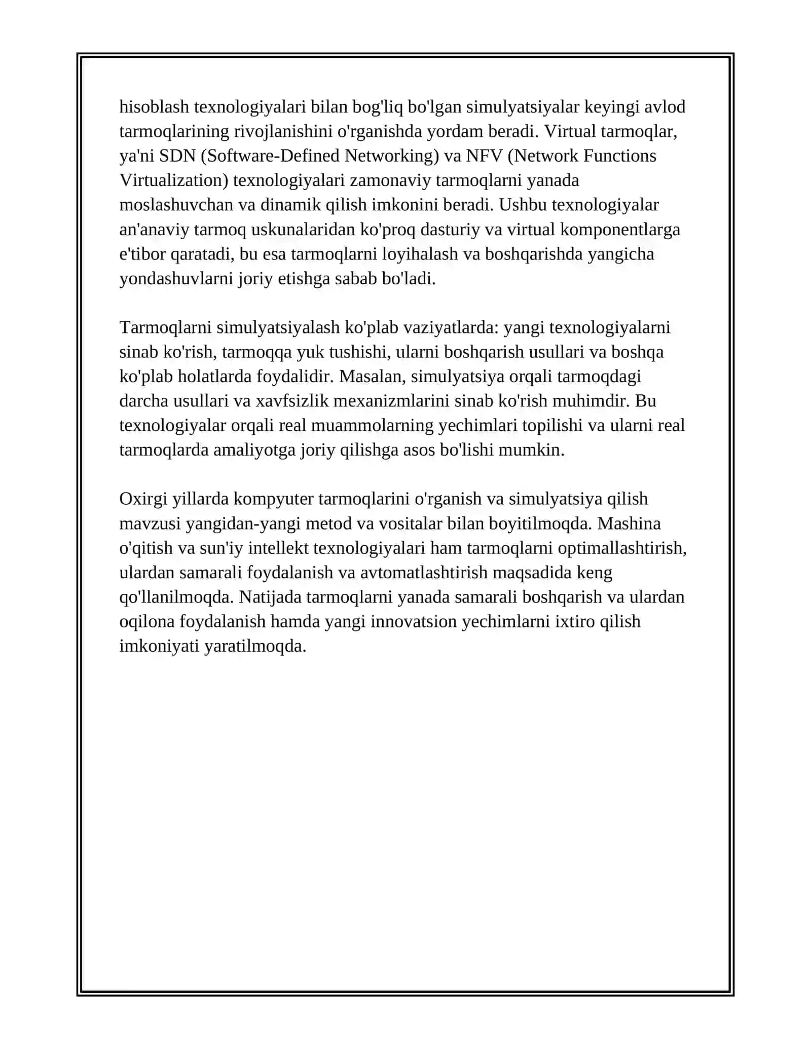 ZAMONAVIY TARMOQLARNI SIMULYATSIYALASH 4