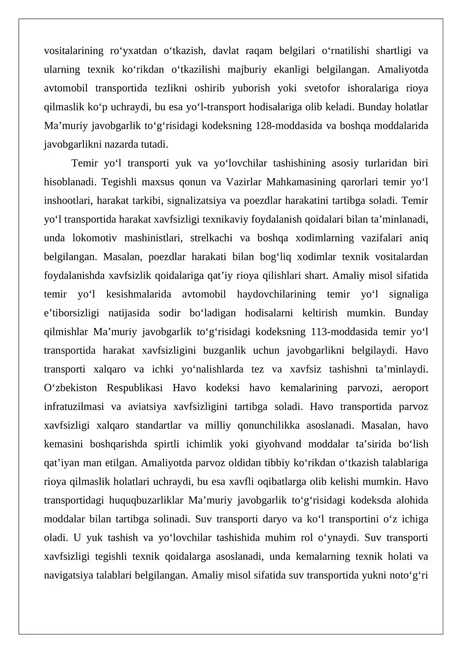 Transportdagi, yo’l xo’jaligi va aloqa sohalaridagi ma’muriy huquqbuzarliklar tarkibi 4
