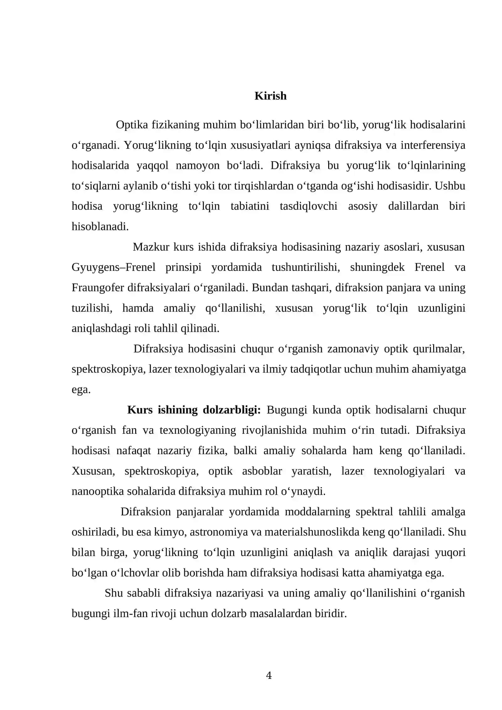 Difraksion panjaralar va ularning qo’llanilishi mavzusida tayyor kurs ishi 4