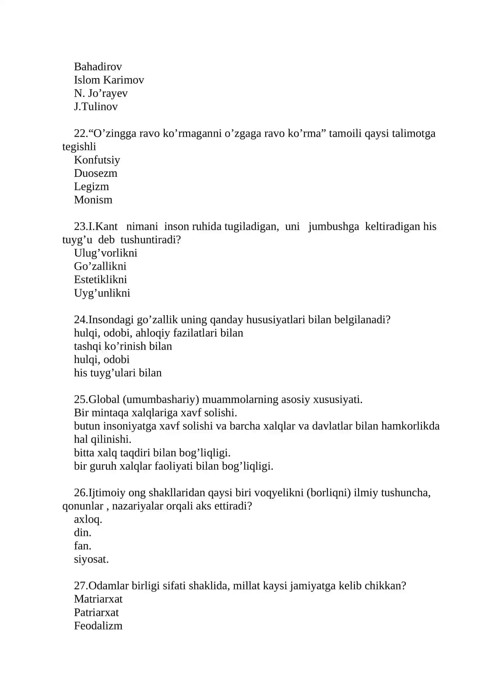 Sirtqi ta’lim yo’nalishi talabalari uchun yakuniy nazorat testi 4