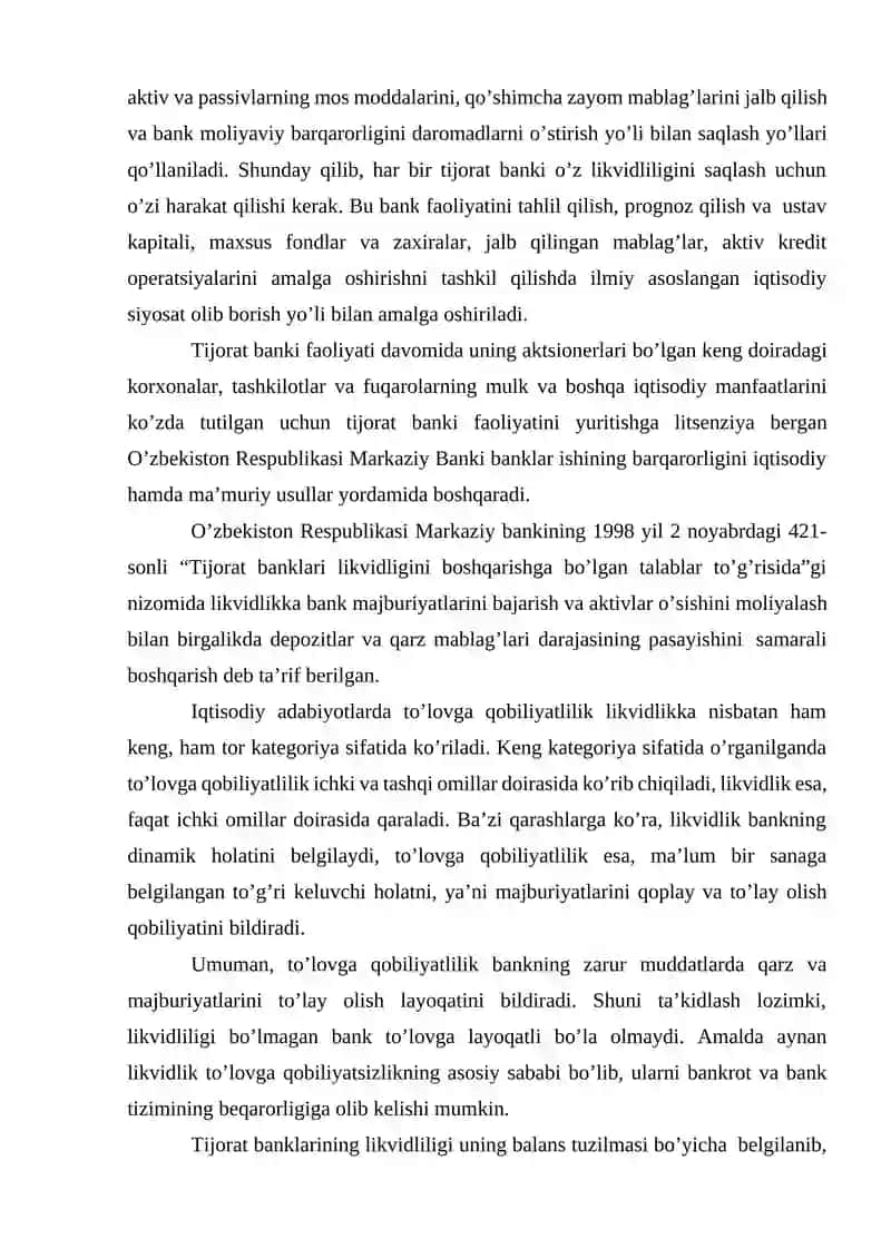 Tijorat banklarining to'lovga layoqatliligi va likvidliligi 4