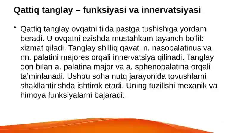Qattiq va yumshoq tanglay. So'lak bezlari 4