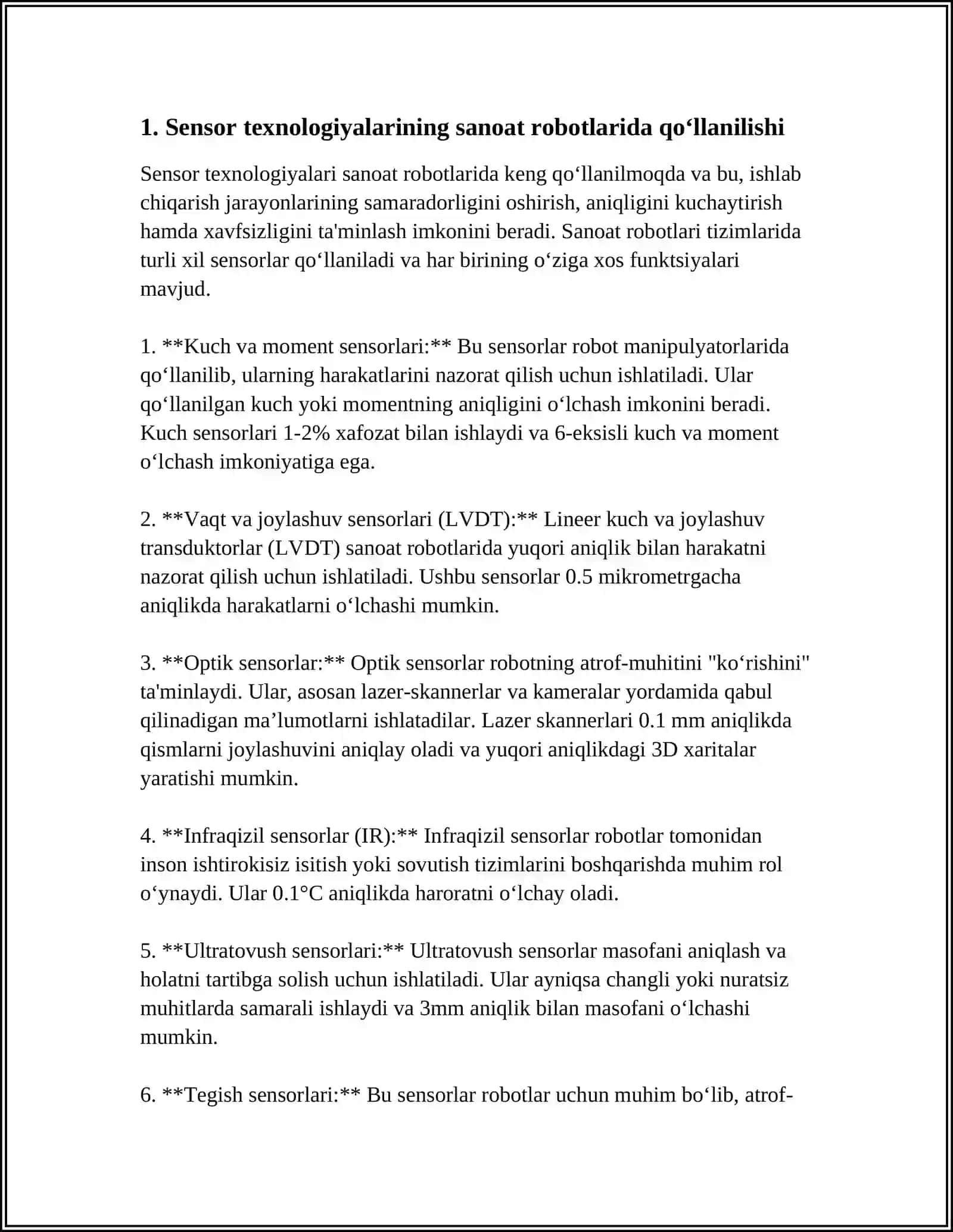 SENSOR TEXNOLOGIYALARI: SANOAT ROBOTLARIDA QO‘LLANILADIGAN TURLI XIL SENSORLARNING ROLI 4