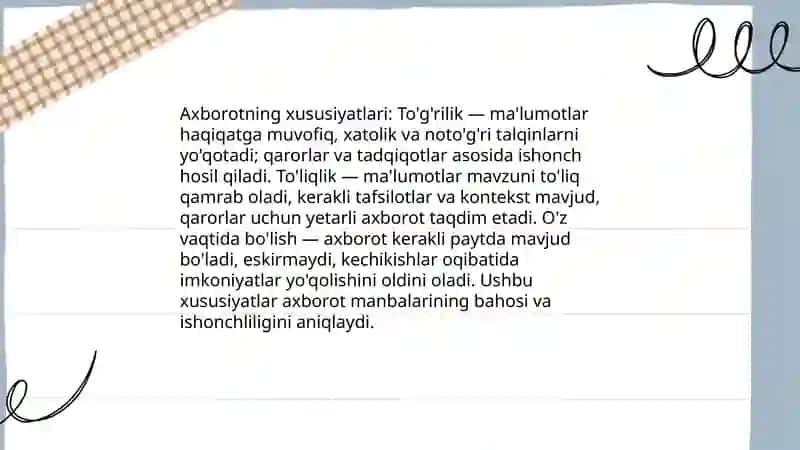 Axborot nima va uning manbalari qaysilar 4