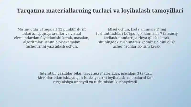 Informatikani oʻqitishda tarqatma materiallar va mustaqil taʼlimdan samarali foydalanish 4