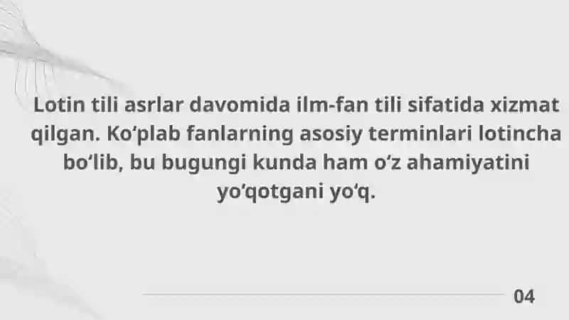 Lotin iboralarining barcha jabhalarda tutgan o‘rni 4