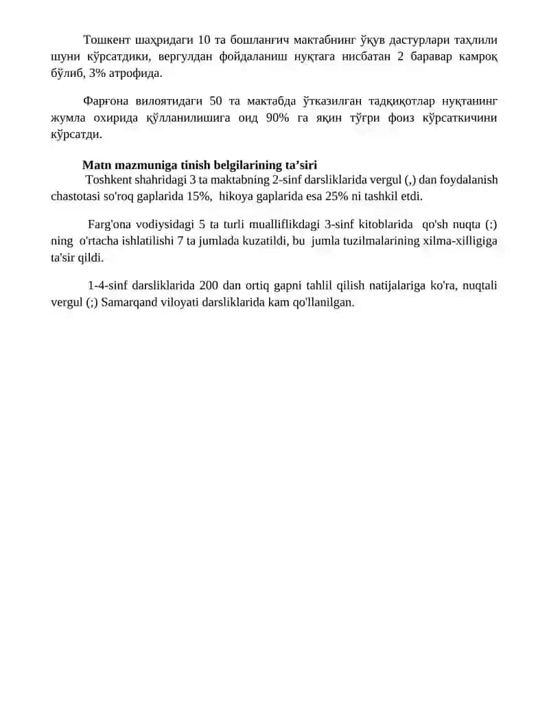 Boshlanĝich sinf darsliklarida punktuatsiyaga oid berilgan materiallar tahlil qilish 4