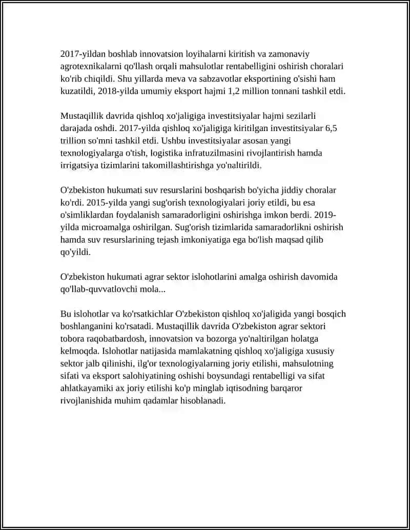MUSTAQILLIK DAVRIDA QISHLOQ XO'JALIGI 4