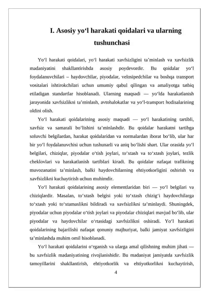 YOʻL HARAKATI XAVFSIZLIGI BOʻYICHA TAʼLIM TIZMI 4