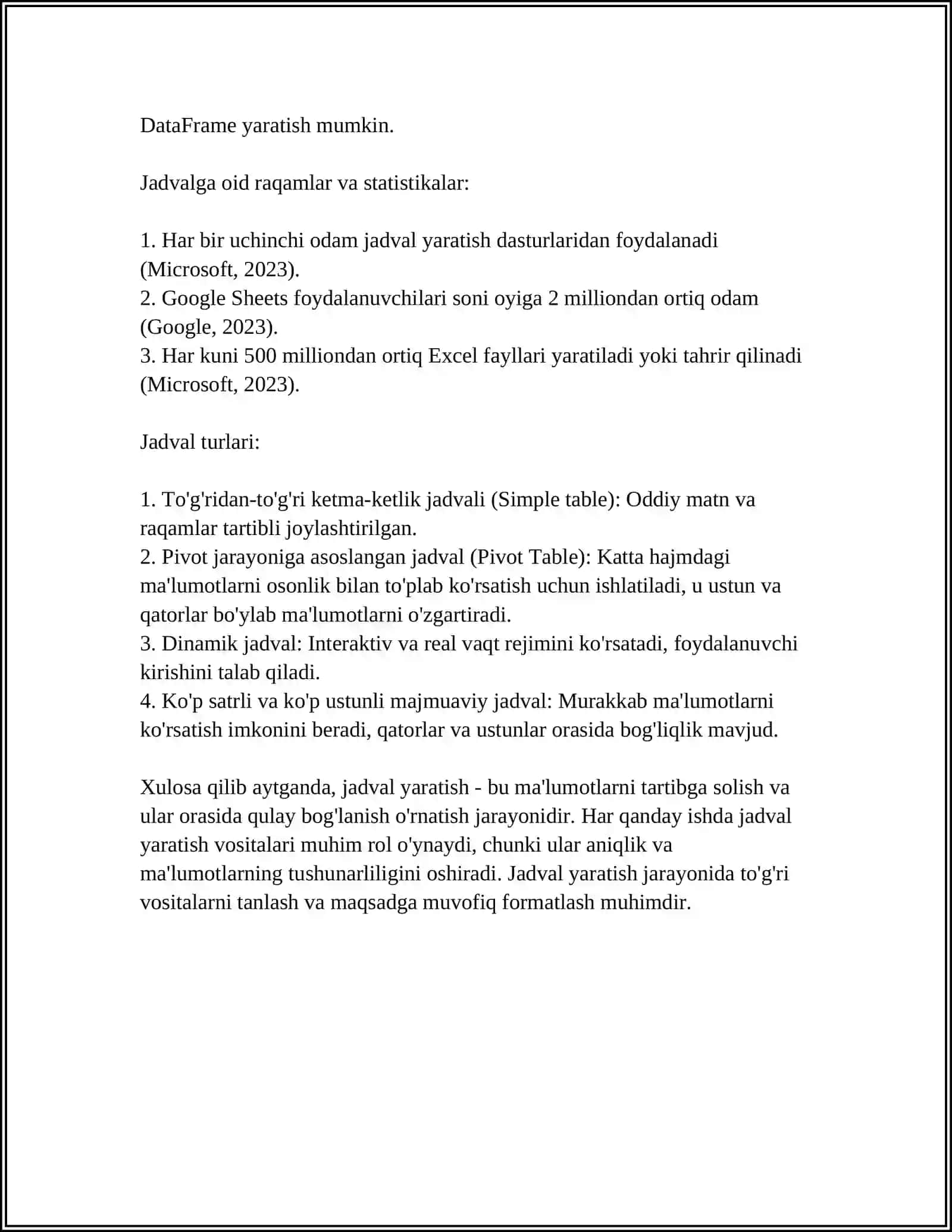MS WORT DASTURDA JADVAL BILAN ISHLASH 4
