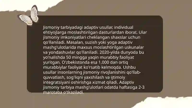 Adaptiv jismoniy tarbiya tamoyillari jismoniy sifatlarga umumiy tasnif 4
