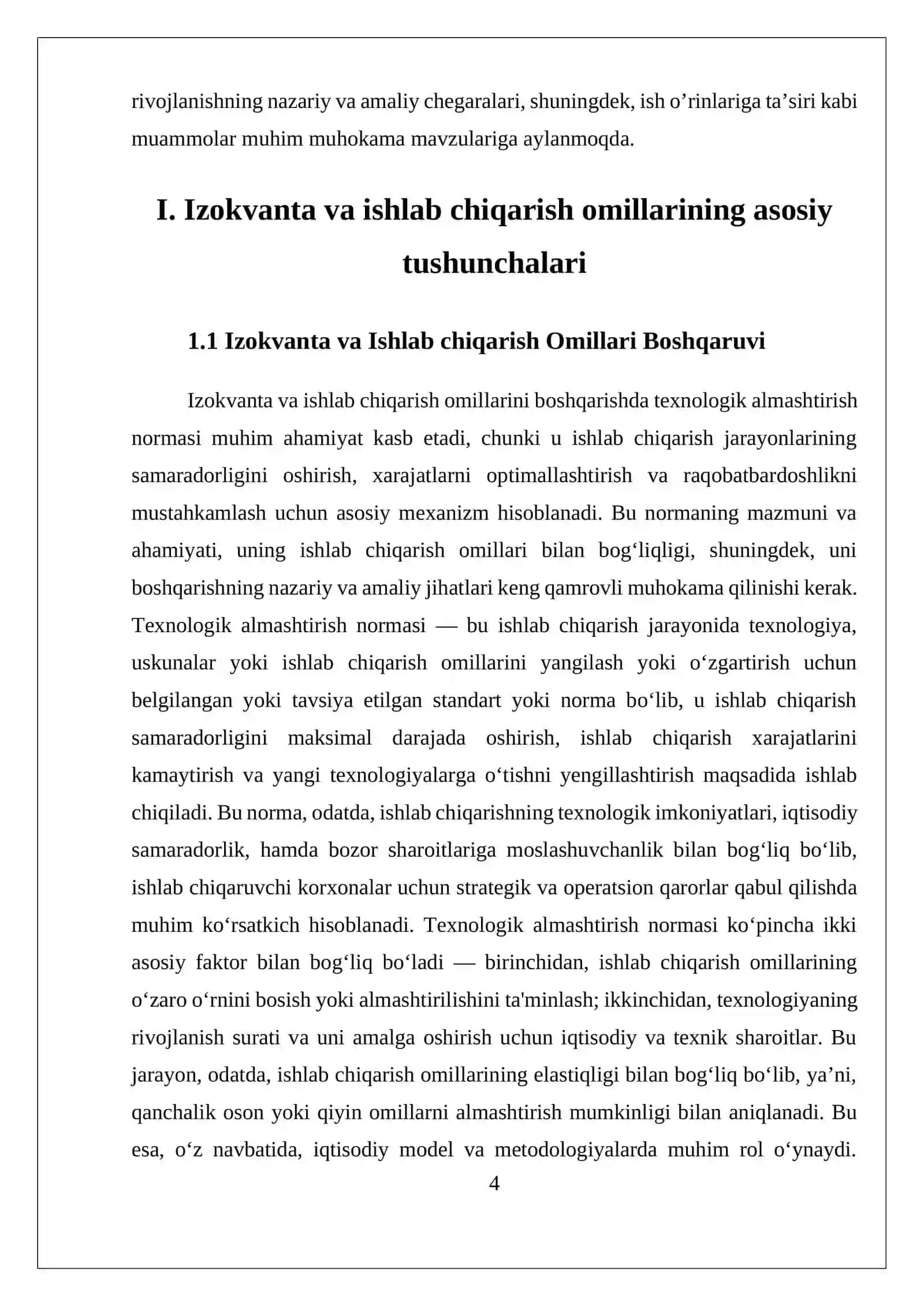 IZOKVANTA VA ISHLAB CHIQARISH OMILLARINI CHEKLI TEXNOLOGIK ALMASHTIRISH NORMASI 4