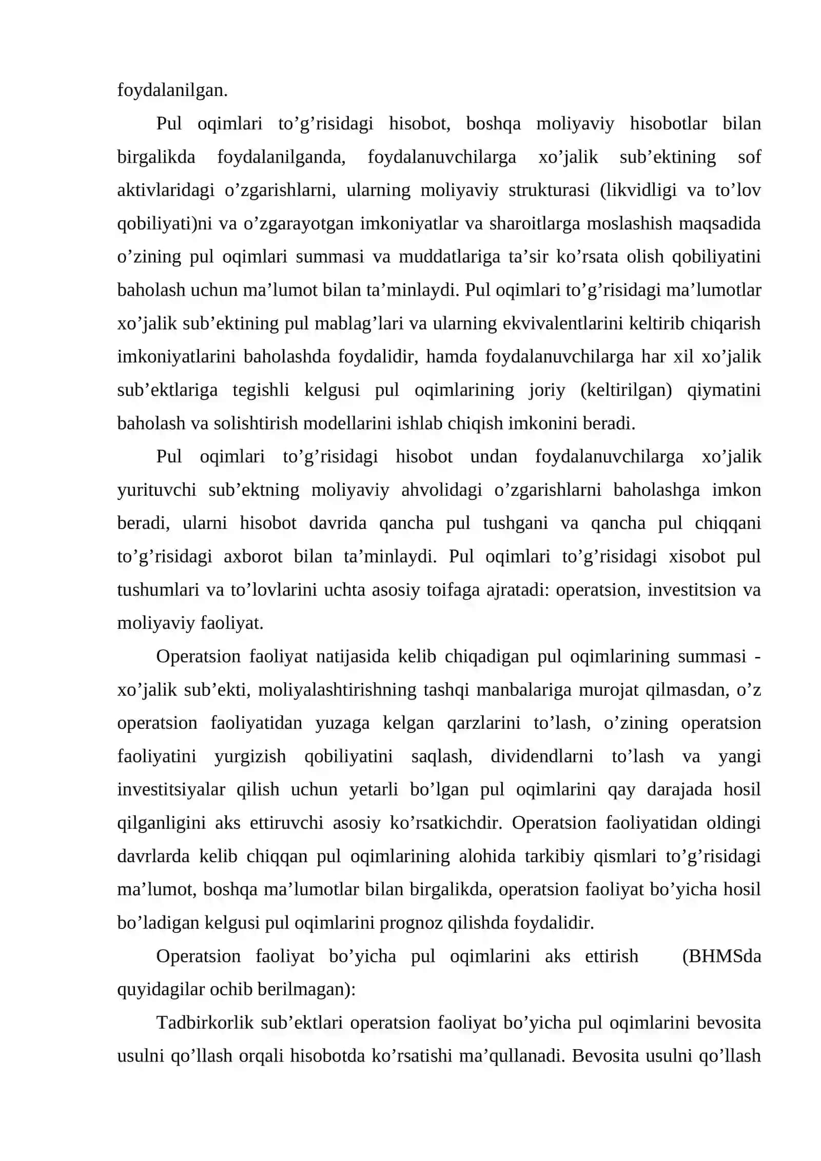 PUL OQIMLARI TO’G’RISIDAGI HISOBOTNI XALQARO STANDARTLAR ASOSIDA TUZISH TARTIBI 4