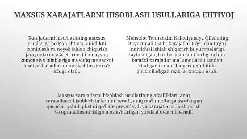 Mаhsulоt Tаnnаrхini Kаlkulyatsiya Qilishning Buyurtmаli Usuli 4