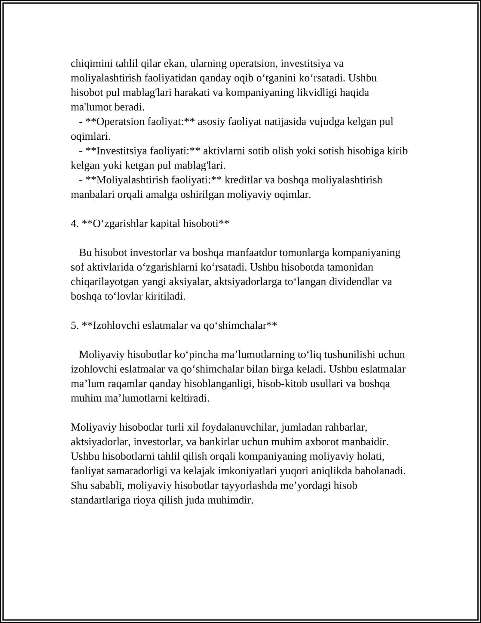 MAVZU: 1.MOLIYAVIY HISOB FANINING USULLARI.BOZOR IQTISODIYOTIGA O'TISHDA MOLIYAVIY HISOB FANINI ISLOH QILISH BOSQICHLAR 2.BUXGALTERIYA BALANSINING TUZILISHI VA UNING MAZMUNI HAMDA AHAMIYATI.BALANS MODDALARI.BALANSNI O'QISH TARTIBI 4