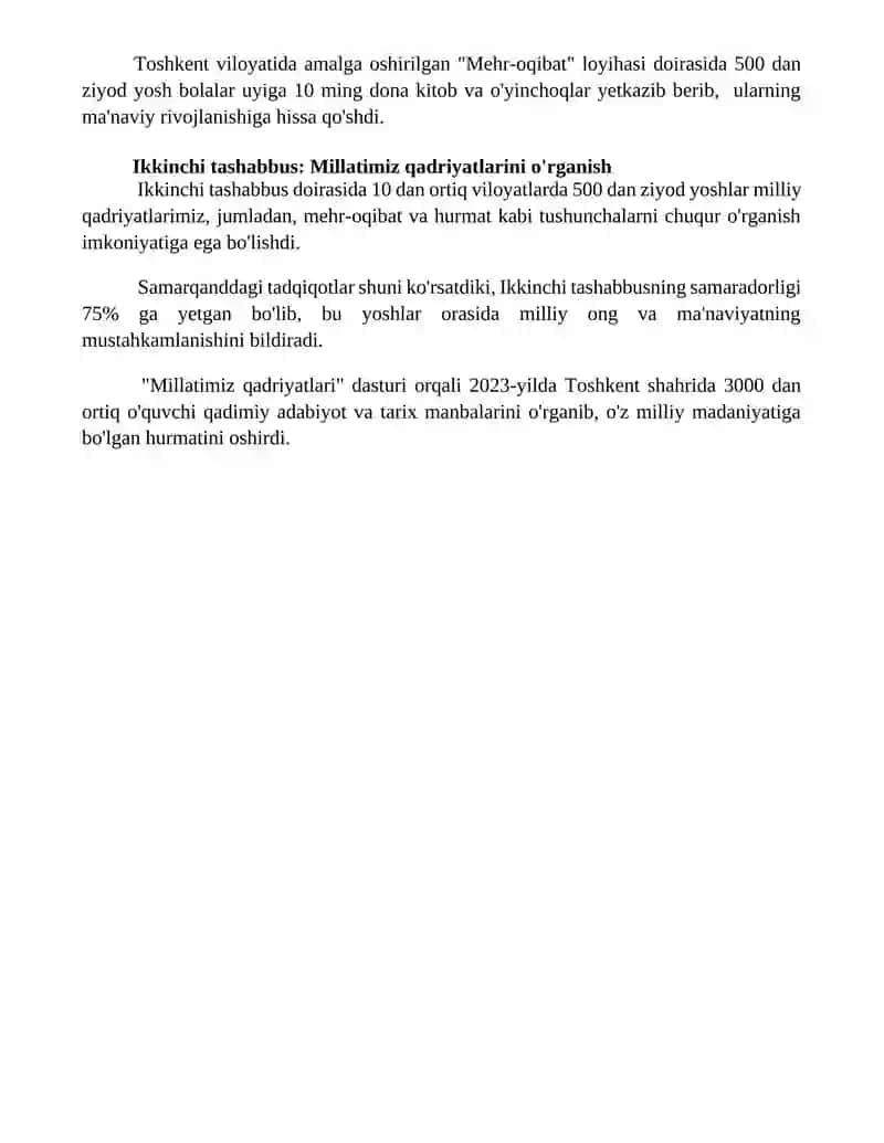 Beshta tashabbusning yoshlar manaviyatini yuksaltirishdagi o’rni 4