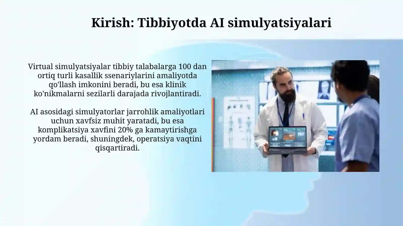 Tibbiyotda sunʼiy intellekt bilan virtual oʻqitish simulyatsiyalar yaratish. diagnostika 4