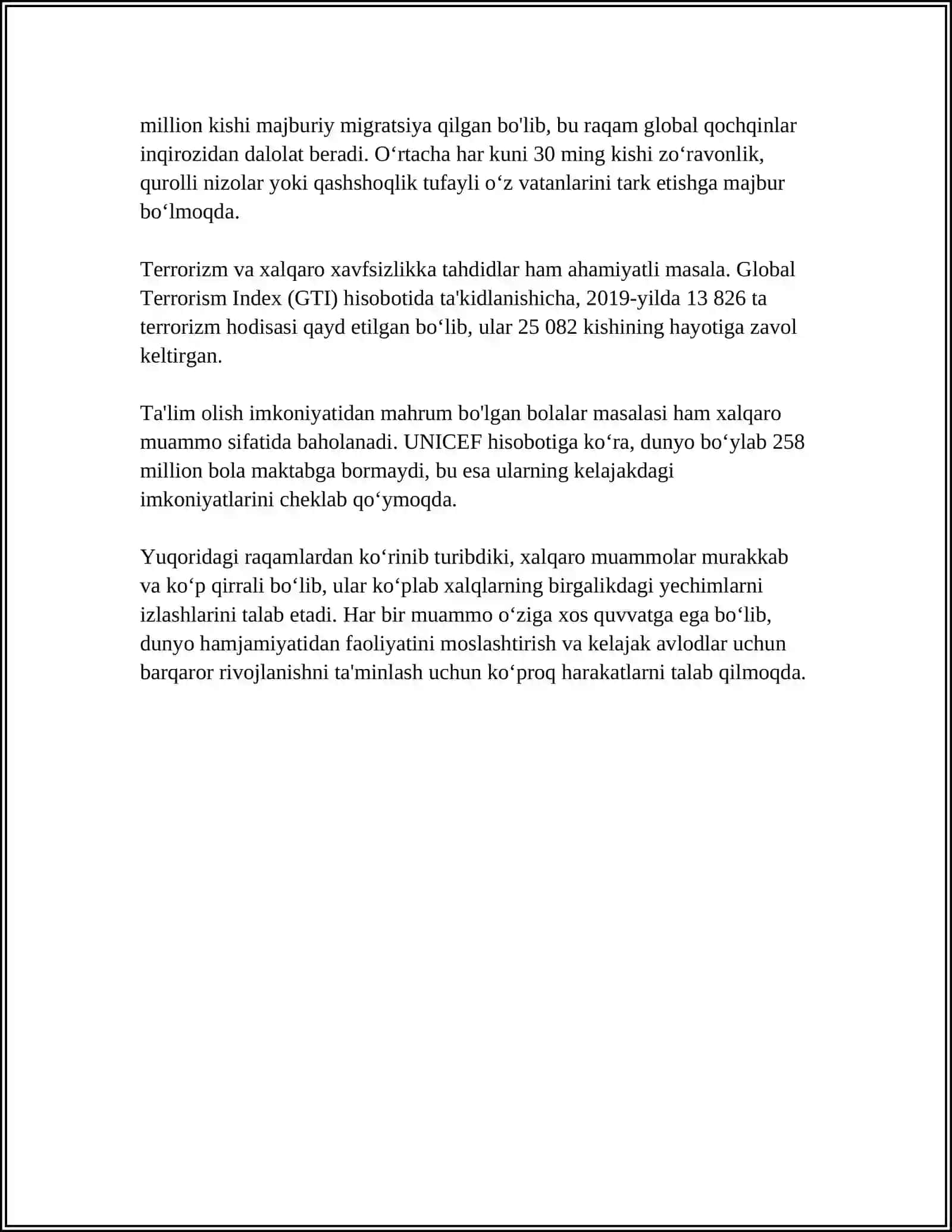 GLOBAL MUAMMOLARNING MEZONLARI VA DARAJALARI 4