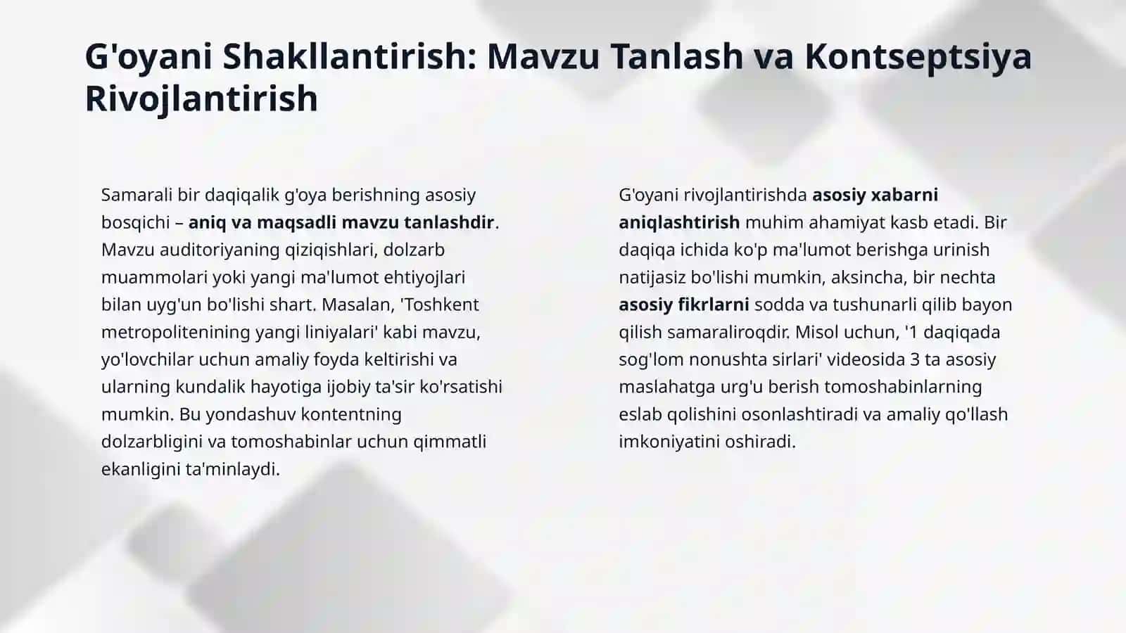 Qisqa video: 1 daqiqada g'oya berish san'ati 4