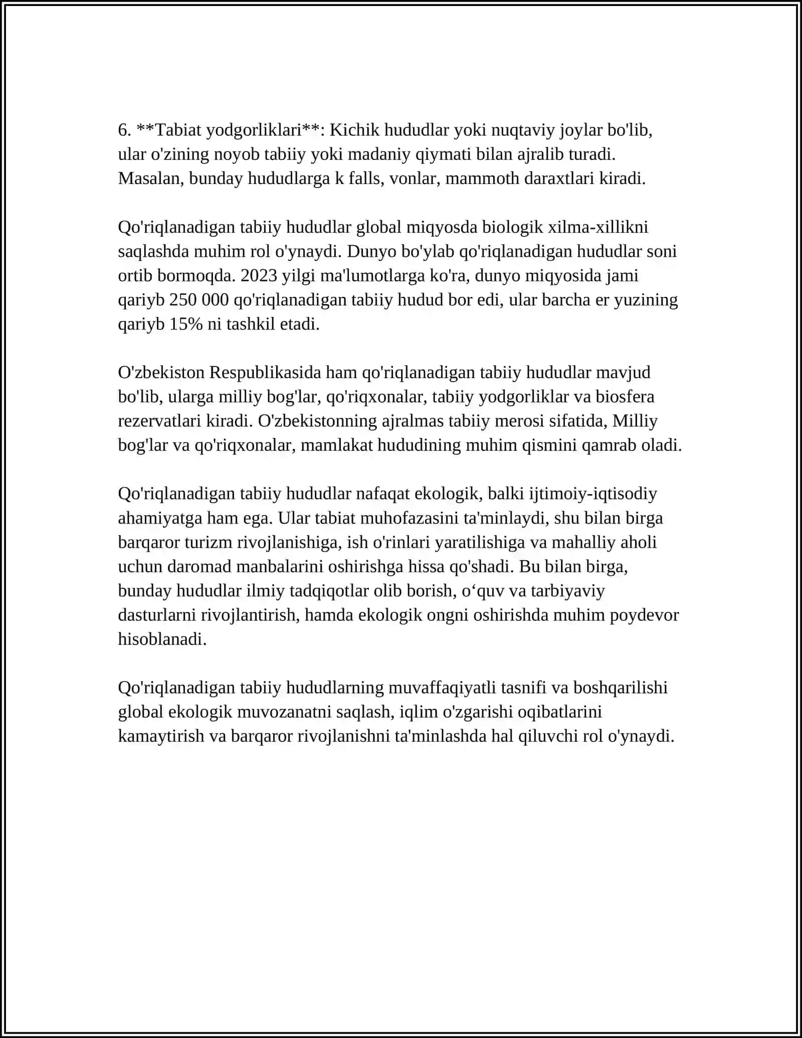 MUHOFAZA ETILADIGAN TABIIY HUDUDLARNI TASNIFLASHNING UMUMIY MASALALARI 4