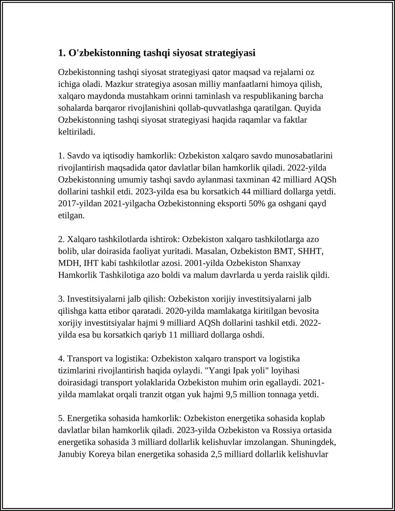O'zbekistoning markaziy Osiyoda tinchlik va barqarorlikni ta'minlashdagi o'rni 4