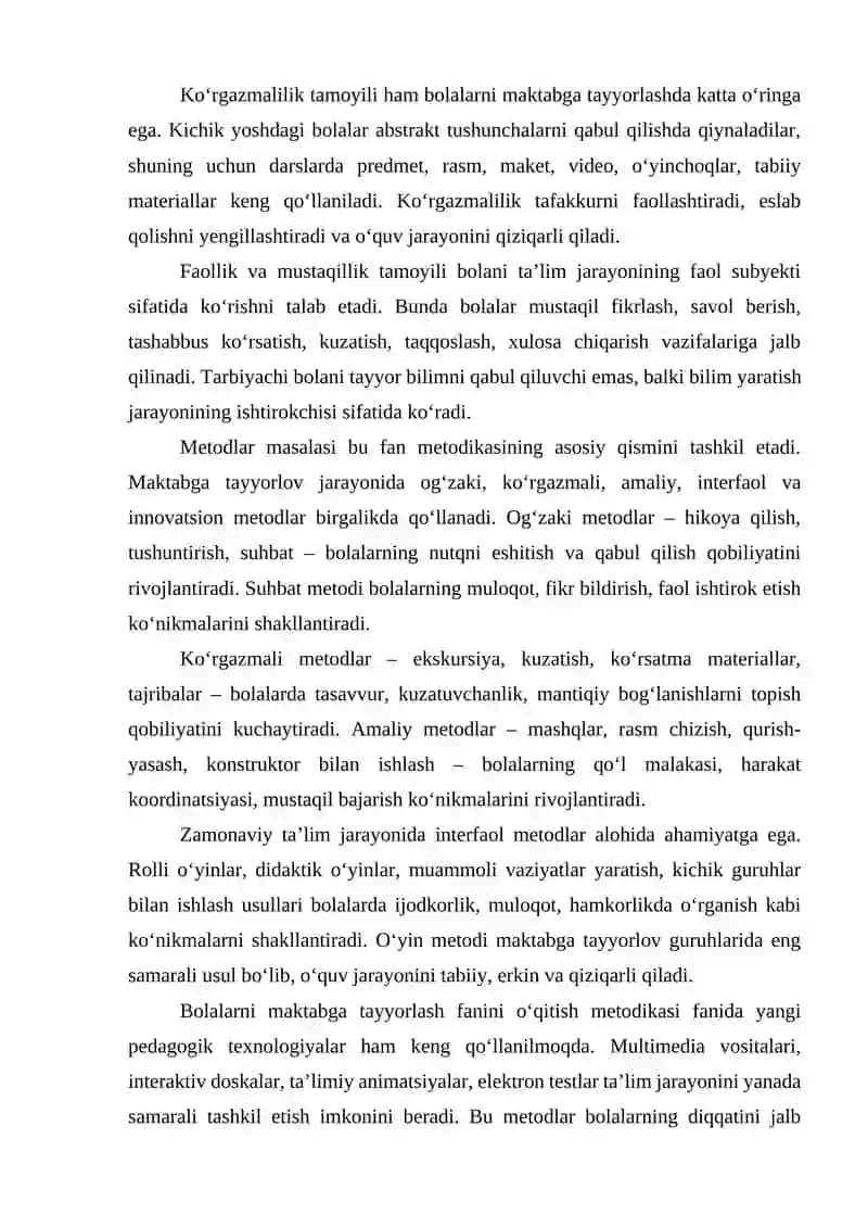 Bolalarni maktabga tayyorlash fanini o‘qitish metodikasi 4