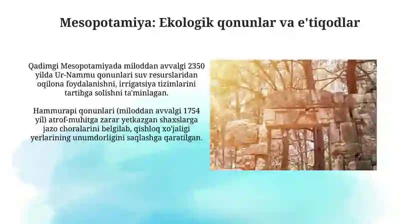 Qadimgi yozma yodgorliklar da tabiatni asrab avaylashga doir ta'limotlar 4