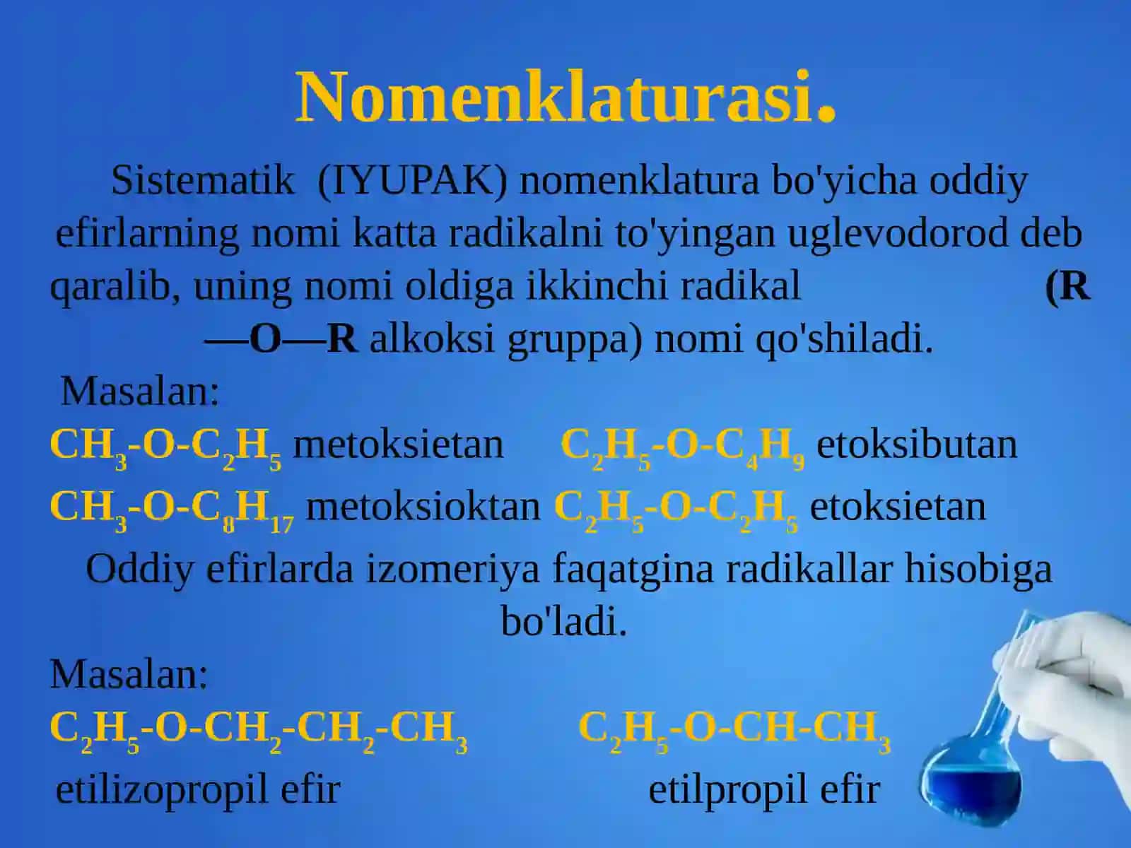 Oddiy efirlar.Olinishi va xossalari 4