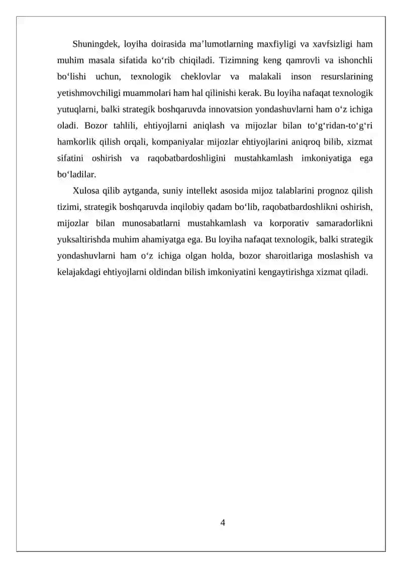 Suniy Intellekt AI Yordamida Mijoz Talablari Prognoz Qilish Tizimini Yaratish 4